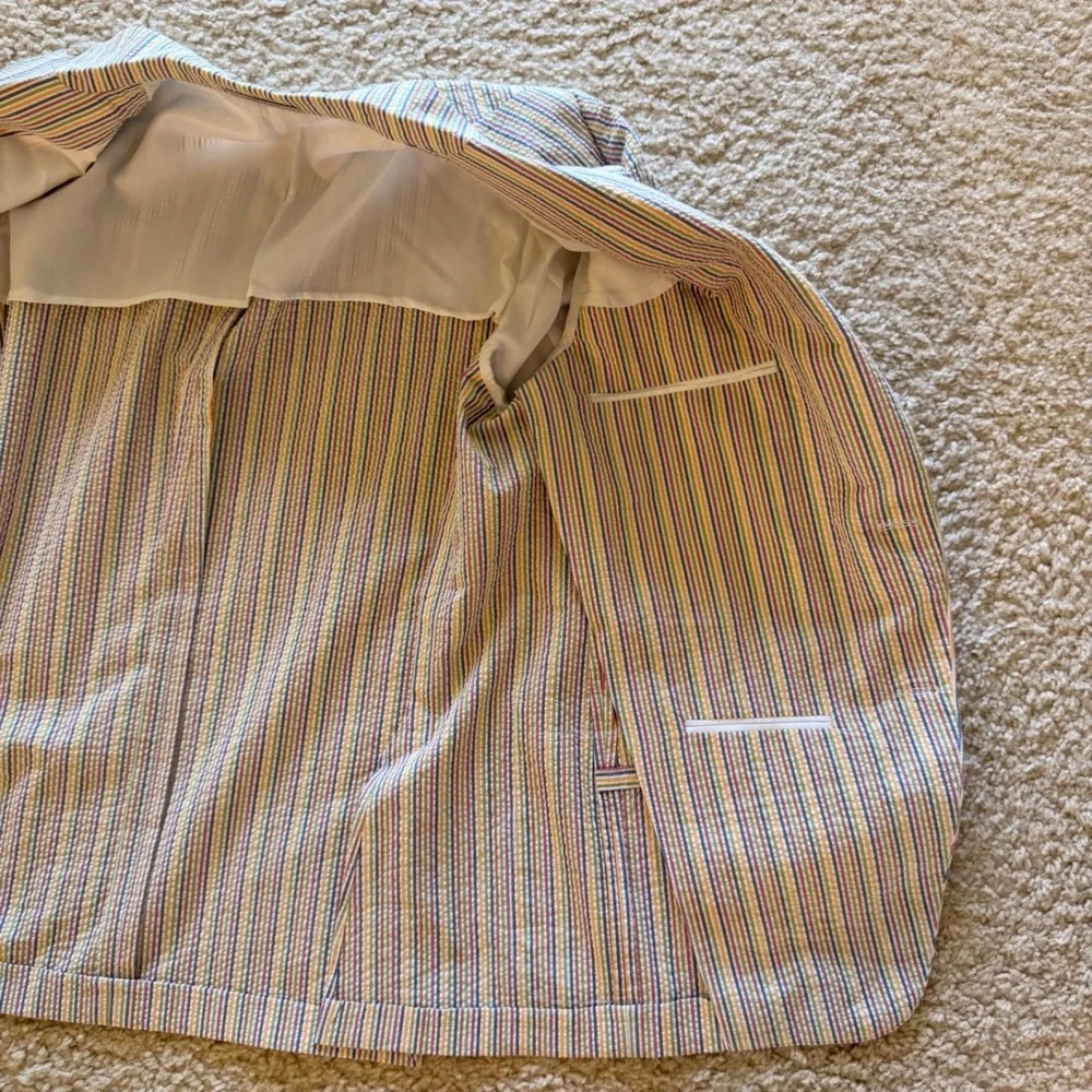 Maus & Hoffman Mens 44R Seersucker Stripe Sport Coat Blazer Multi-Color USA Made